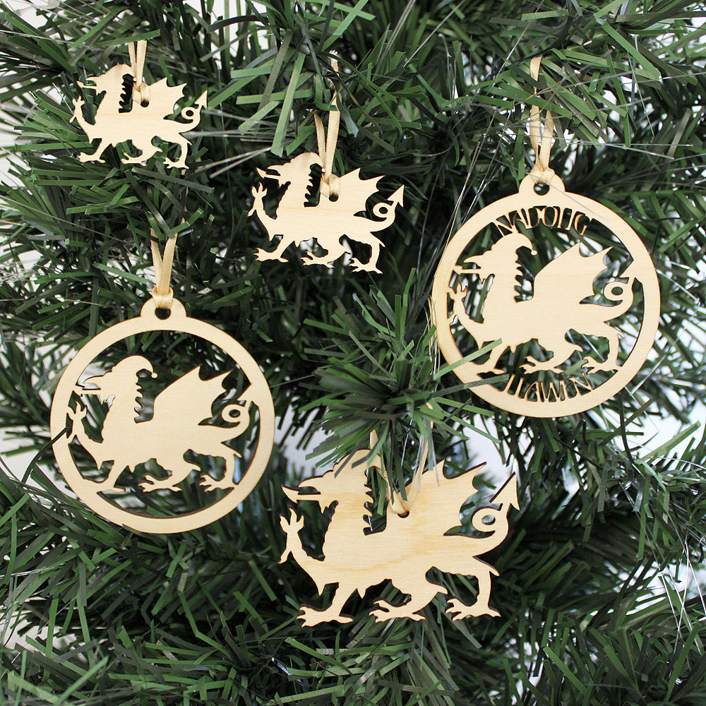 Wooden Welsh Dragon Baubles